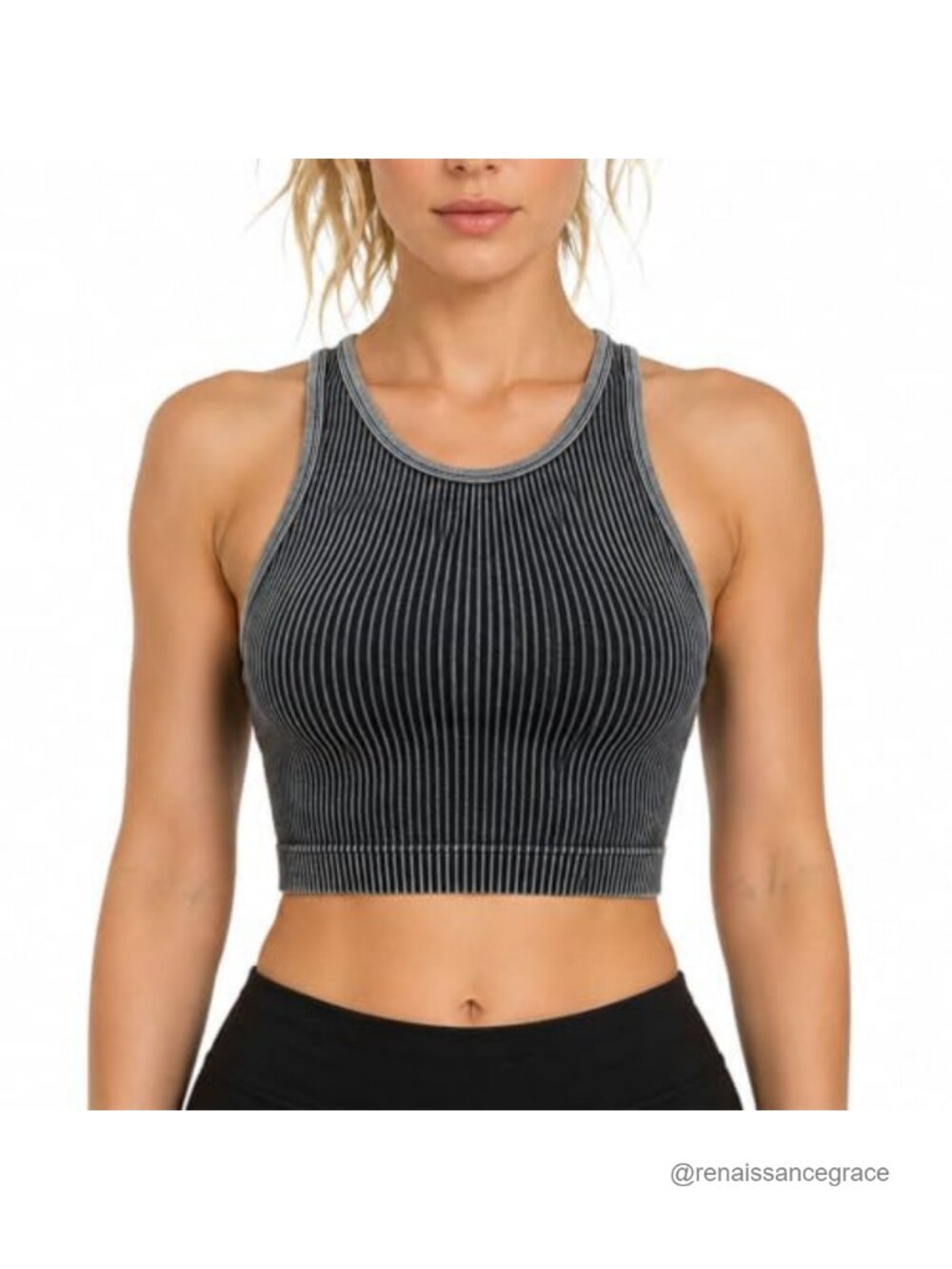 Seamless Ribbed Knit Workout Tank Top Scoop Neck Racerback Crop